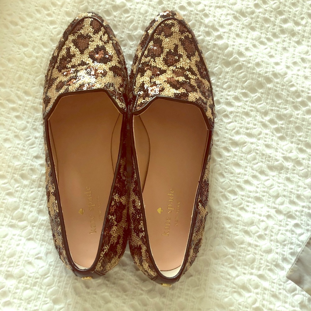 Adorable kitty sequin Kate Spade loafers! EUC